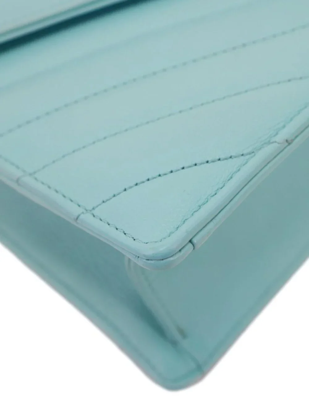 Chanel  Envelope Flap Calfskin Chevron Leather Crossbody Bag Turquoise